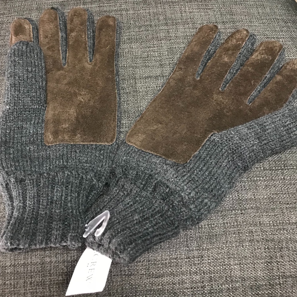 NWT, Men's J. Crew Gloves, Grey/Brown, One Size